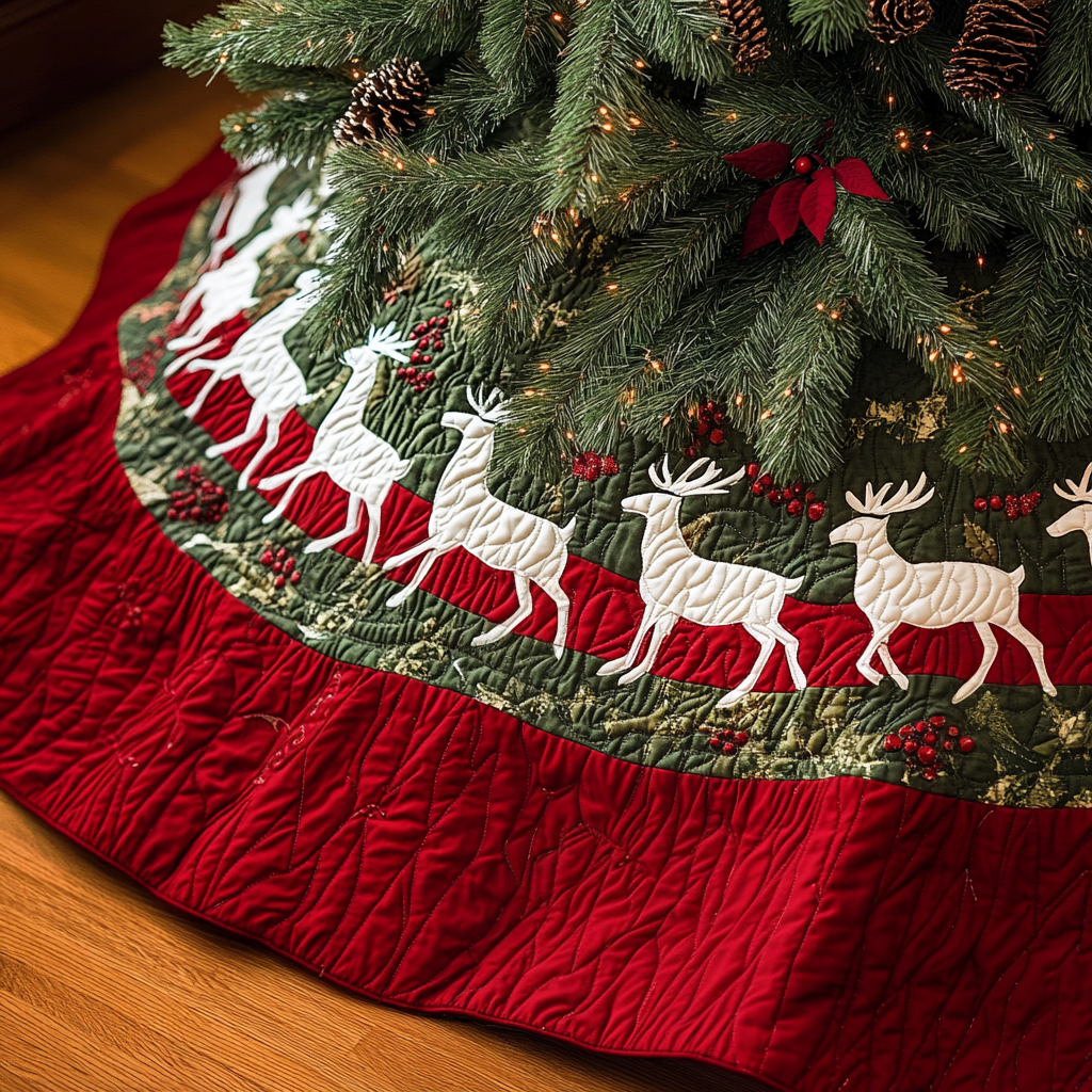 Enchanted Woods Quilted Christmas Tree Skirt Warm And Cozy Holiday Decor