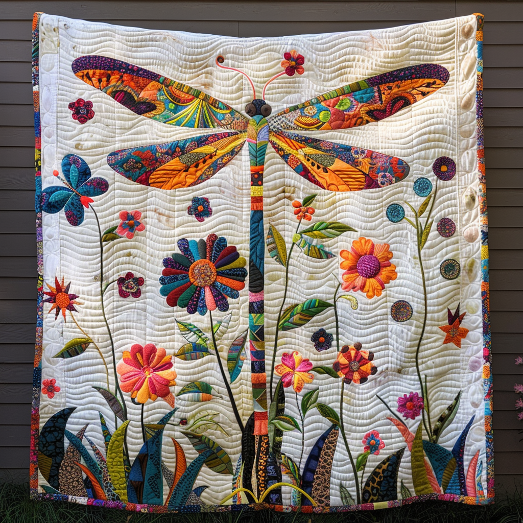 Enchanting Floral Dragonfly Quilted Blanket Unique Dragon Gifts