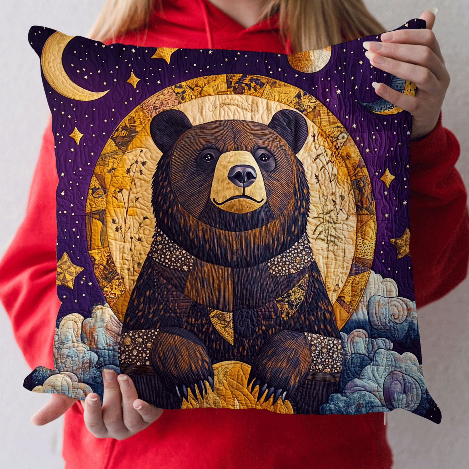Enchating Bear Quilted Pillow Case Pillow Cover Gift for Family