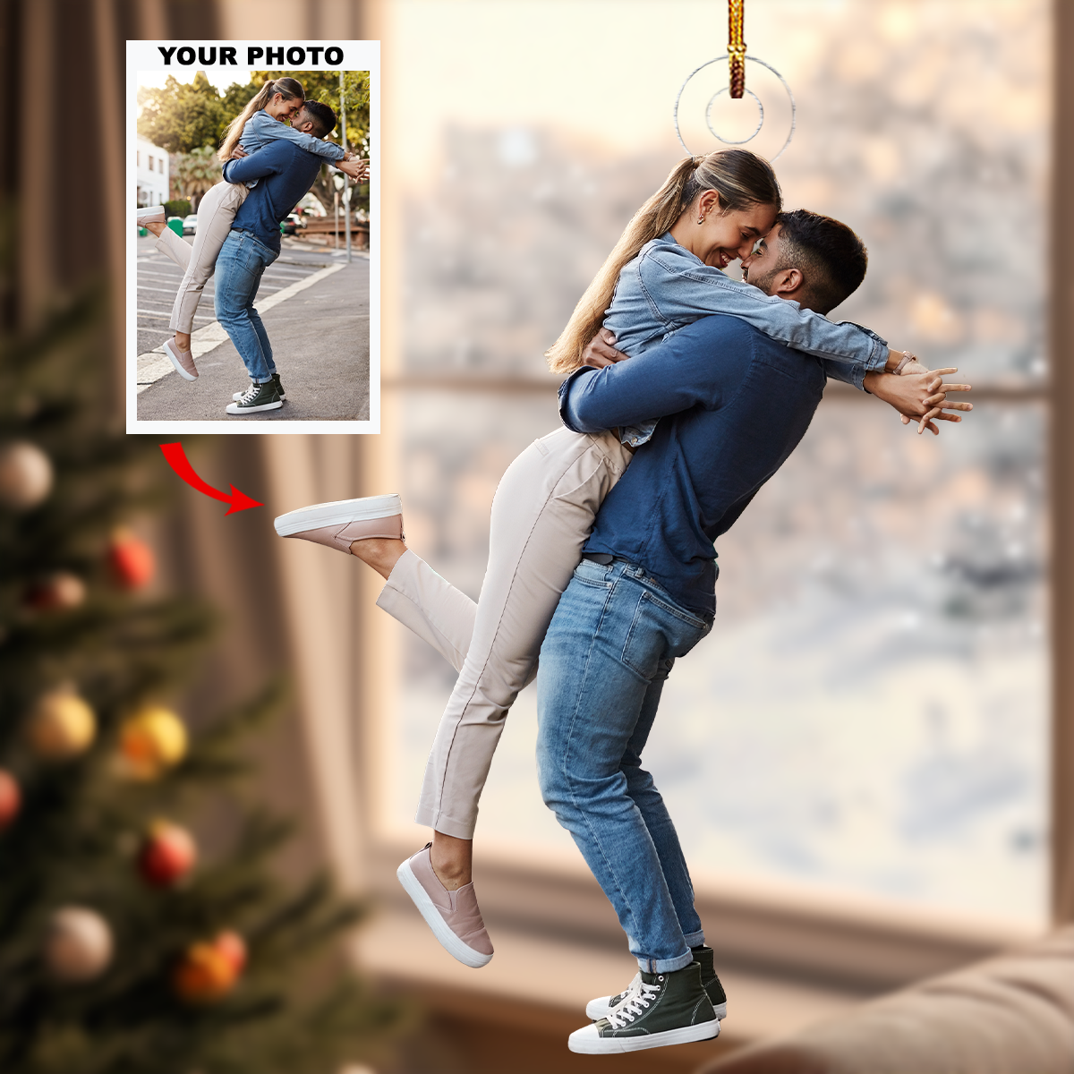 Endless Hug Personalized Photo Mica Ornament Christmas Gift For Couple Family Members