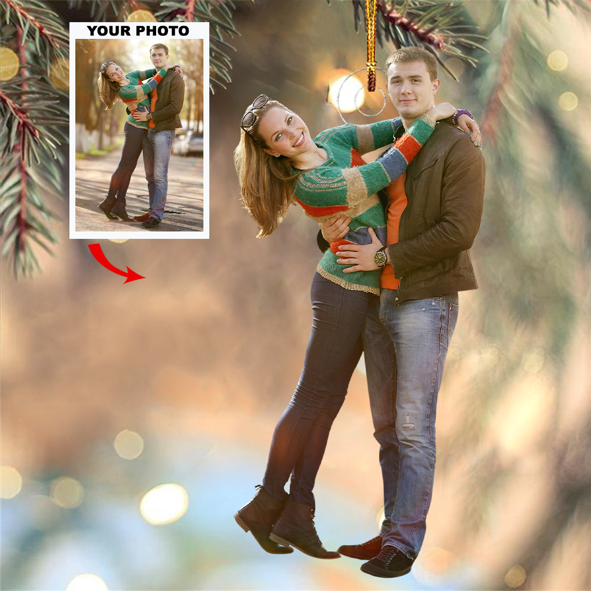 Endless Love Personalized Photo Mica Ornament Christmas Gift For Couple Family Members