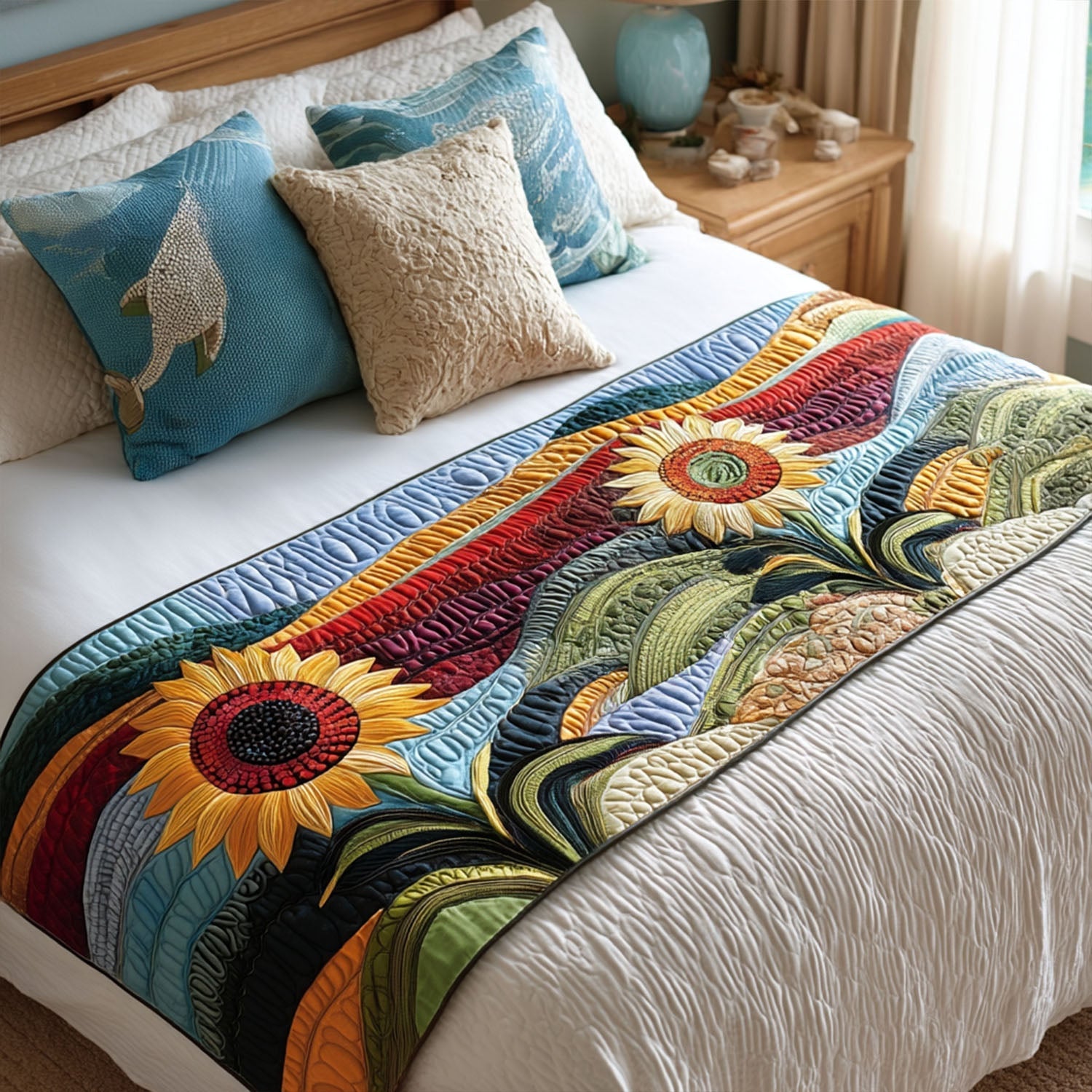 Endless Sunflower Vista Quilted Bed Runner Bedroom Decorations Gifts For Sunflower Lovers