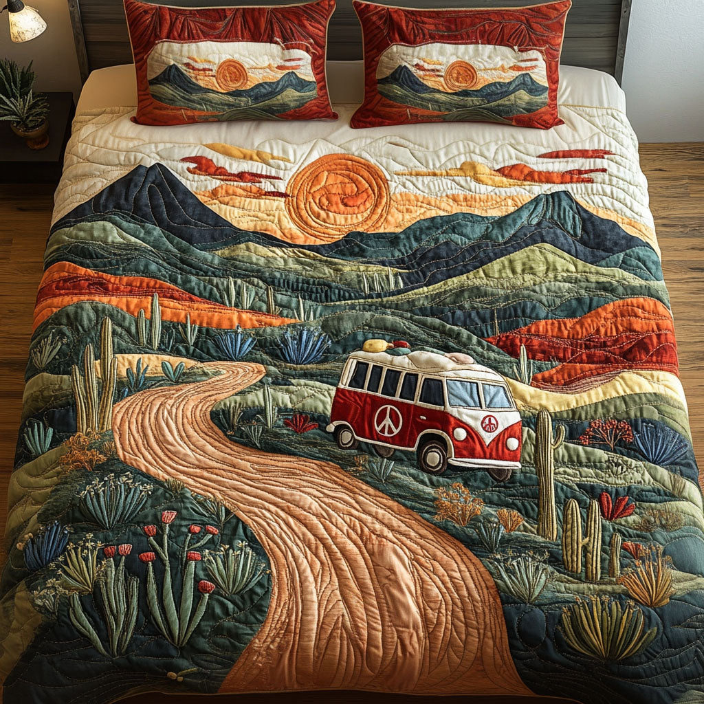 Endless Sunsets Quilted Bedding Set Aesthetic Room Decor Cool Gifts For Hippies