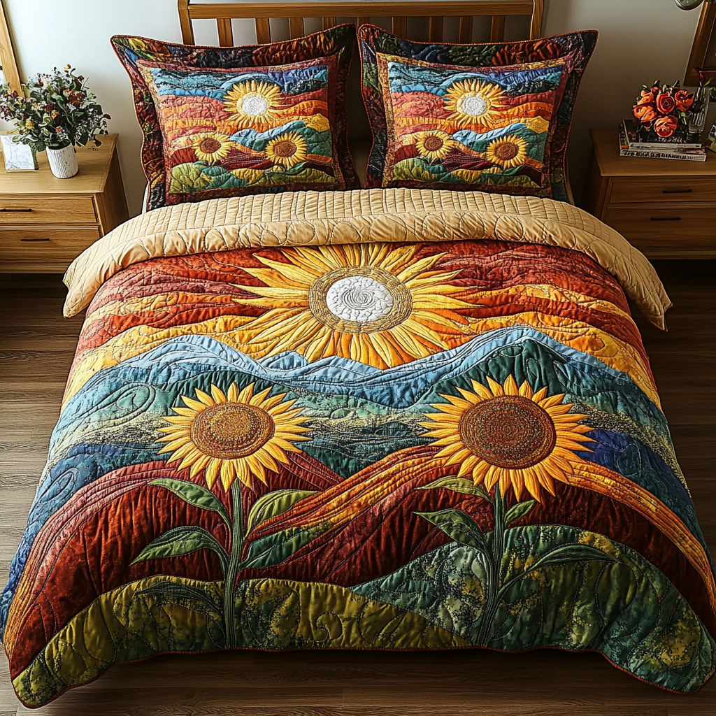 Endless Sunshine Quilted Bedding Set Bed Room Decoration Sunflower Birthday Gifts