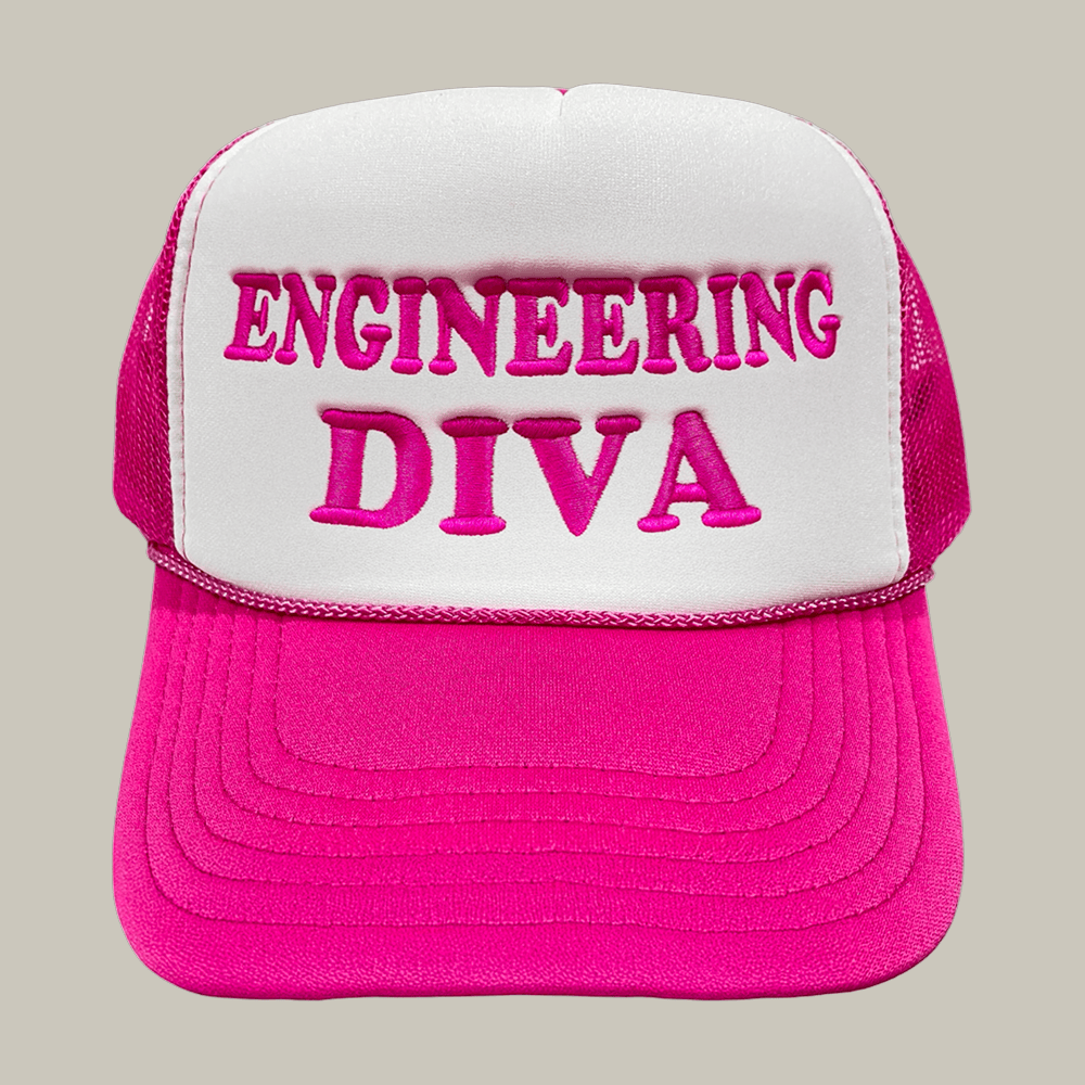 Engineering Diva Pink And White Trucker Hat Funny Engineering Hat Gag Gifts