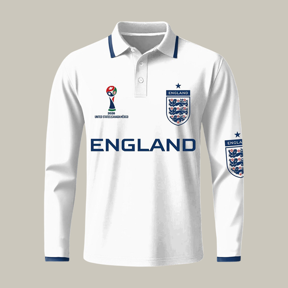 England FIFA World Cup 2026 Polo Long Sleeve Shirt 2026 World Cup Apparel Good Gift For Fans
