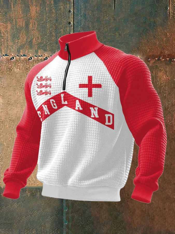 England Football Collar Zippered Sweatshirt Three Lions 2026 World Cup Fan Clothing Best For Supporters