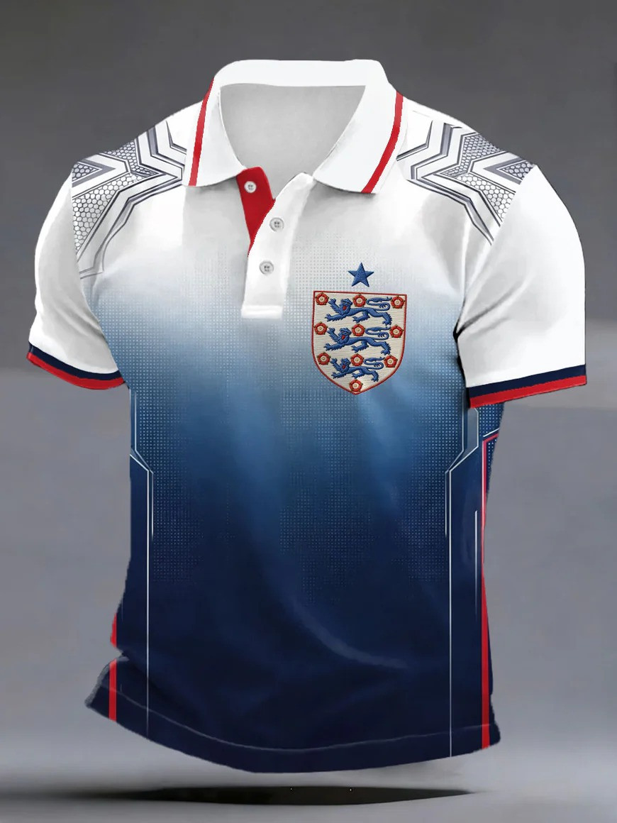 England Football Polo Shirt Three Lions Crest Gradient Fan Gear World Cup 2026 Gift For Soccer Supporters