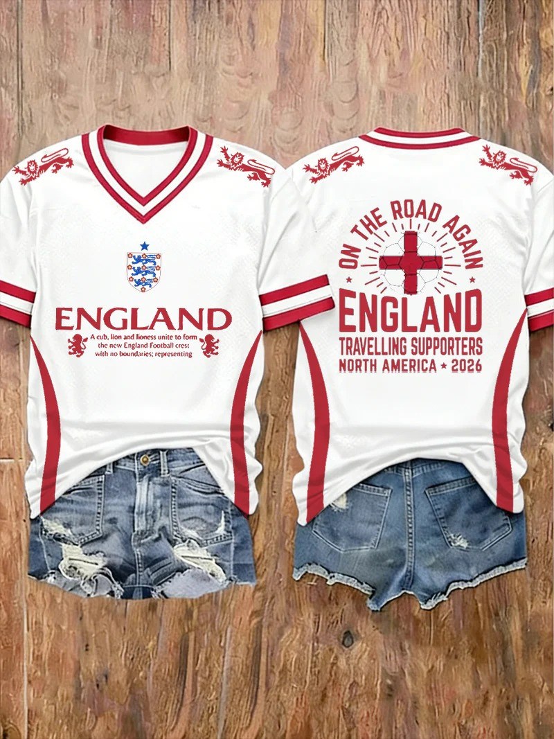 England On The Road Again V-Neck Shirt Travelling Supporters 2026 Football Fan Gear Best For Friends