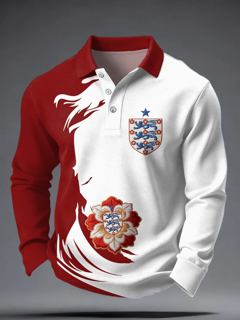 England Three Lions Tudor Rose Long Sleeve Polo Shirt Football 2026 Fan Clothing Best Gift For Family