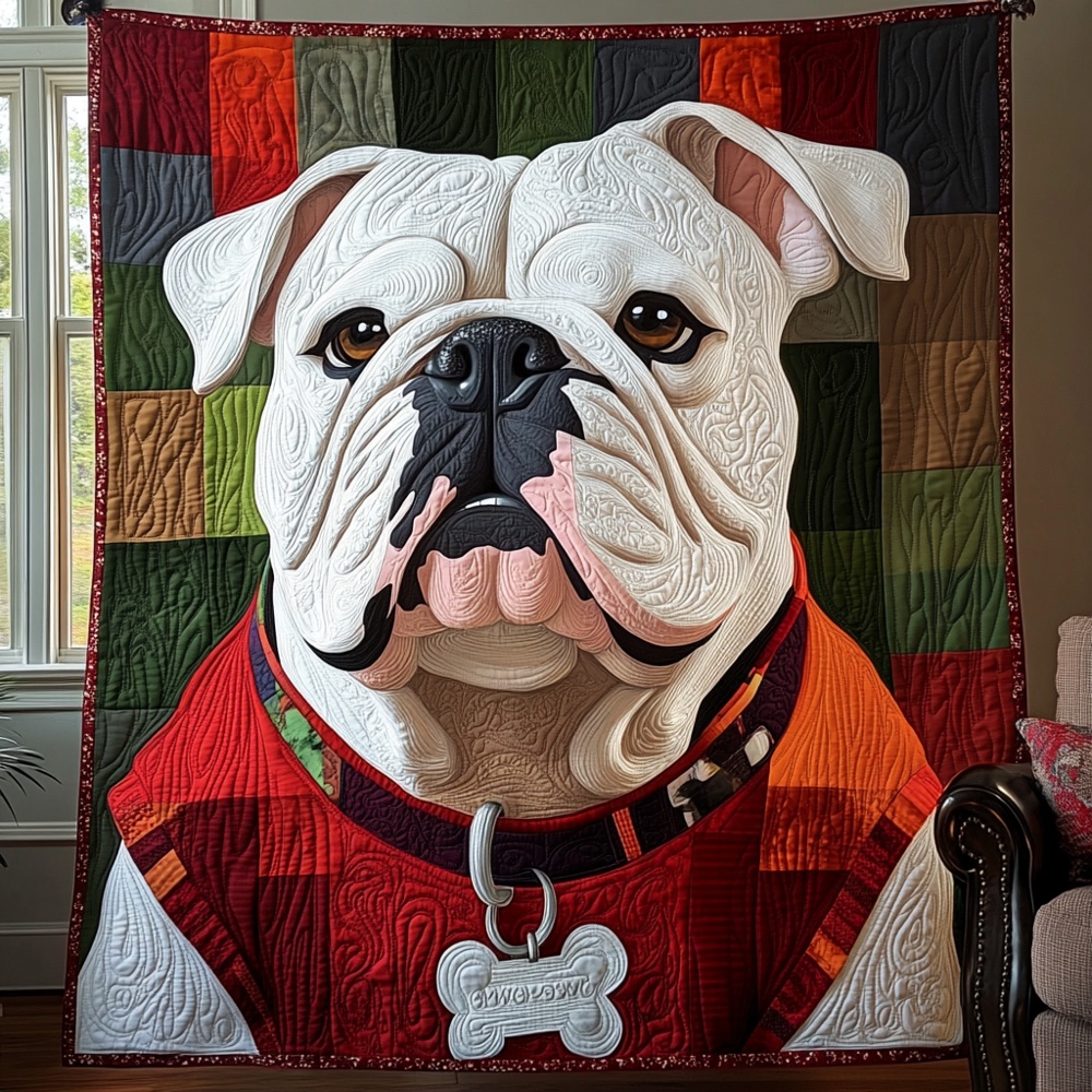 English Bulldog Portrait Quilted Blanket Dog Lover Fashion Art Throw Best Gift For Bulldog Owner Pet Fan