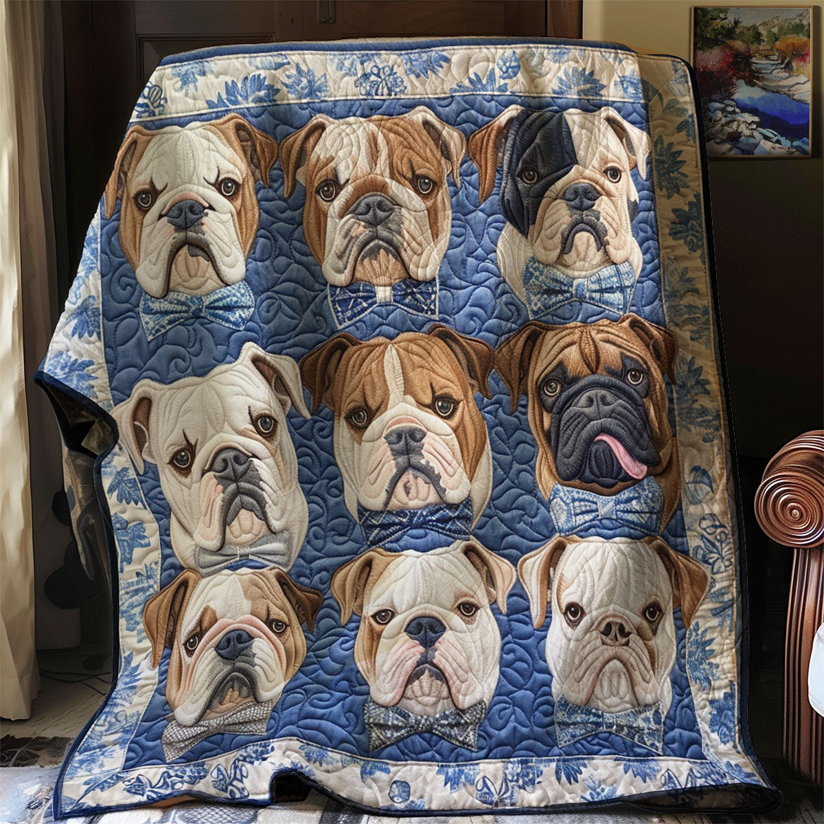 English Bulldog Quilt Blanket Throws And Blankets Mother And Son Christmas Gifts