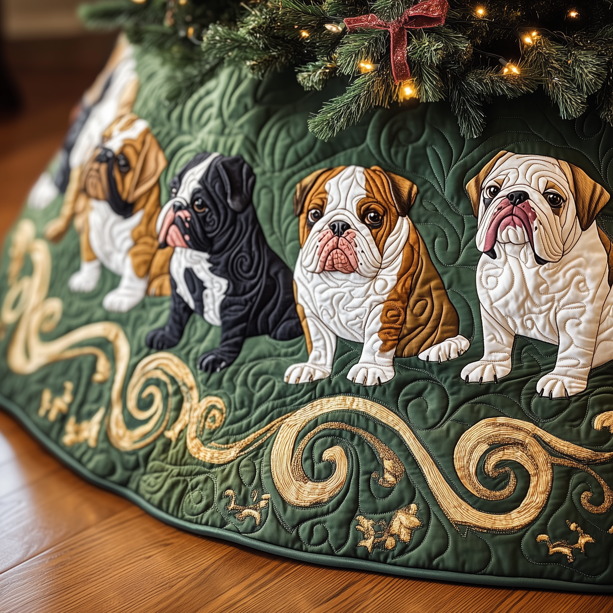 English Bulldog Quilted Tree Skirt Indoor Tree Decorations Christmas Gifts For English Bulldog Lovers