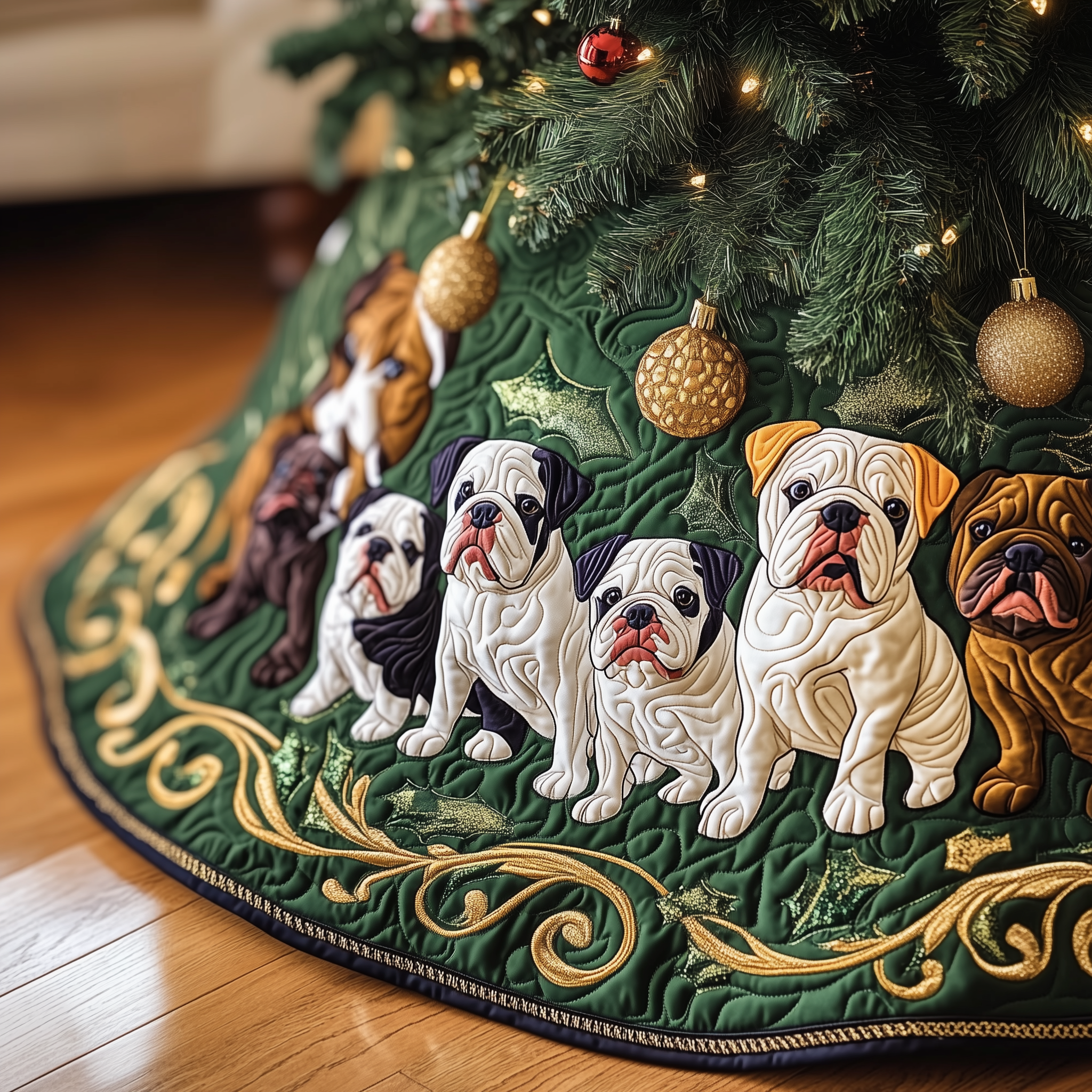 English Bulldog Quilted Tree Skirt Indoor Tree Decorations Christmas Gifts For English Bulldog Lovers