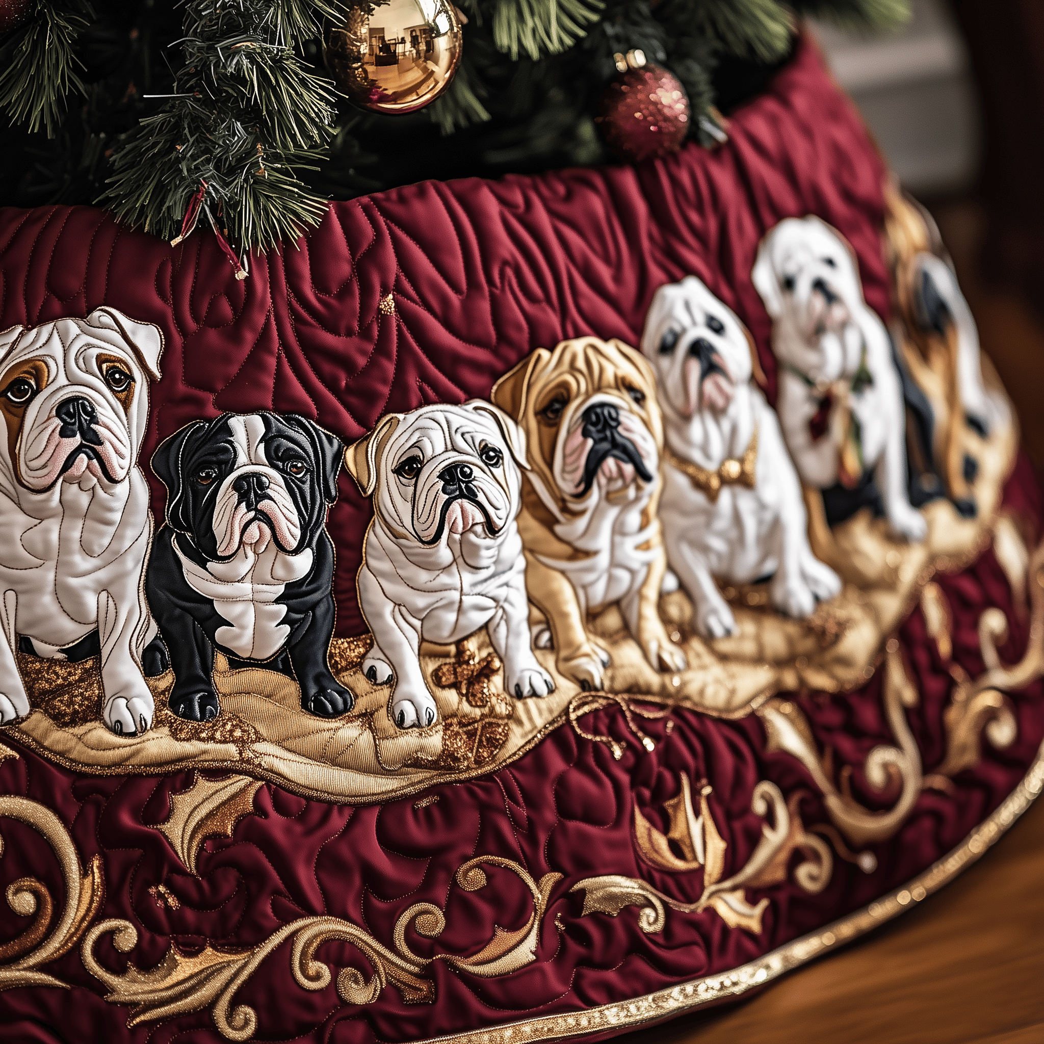 English Bulldog Quilted Tree Skirt Indoor Tree Decorations Christmas Gifts For English Bulldog Lovers