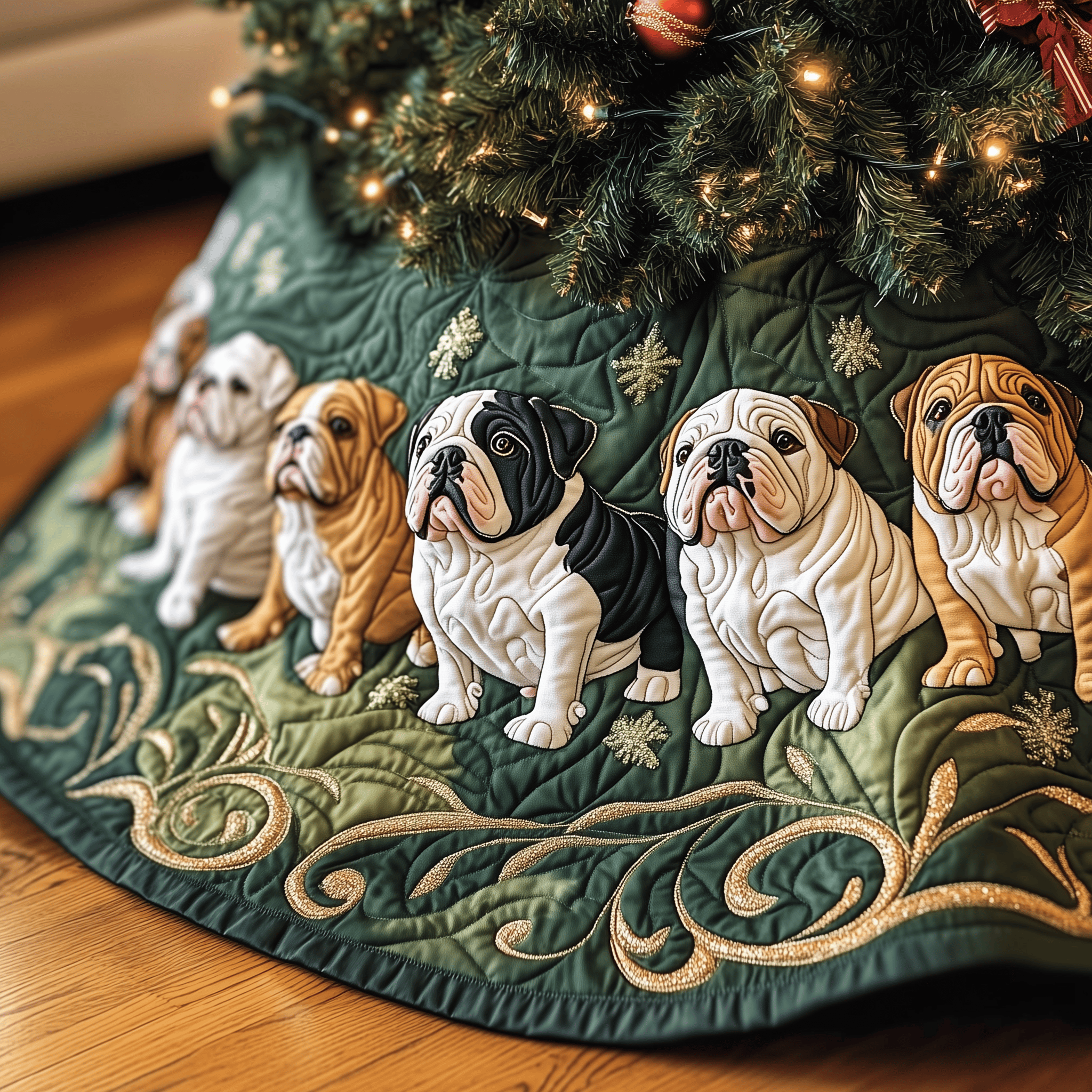 English Bulldog Quilted Tree Skirt Indoor Tree Decorations Christmas Gifts For English Bulldog Lovers