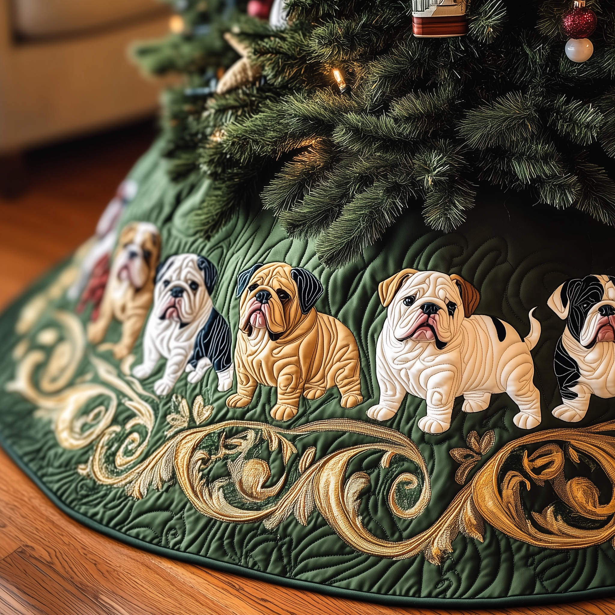 English Bulldog Quilted Tree Skirt Indoor Tree Decorations Christmas Gifts For English Bulldog Lovers