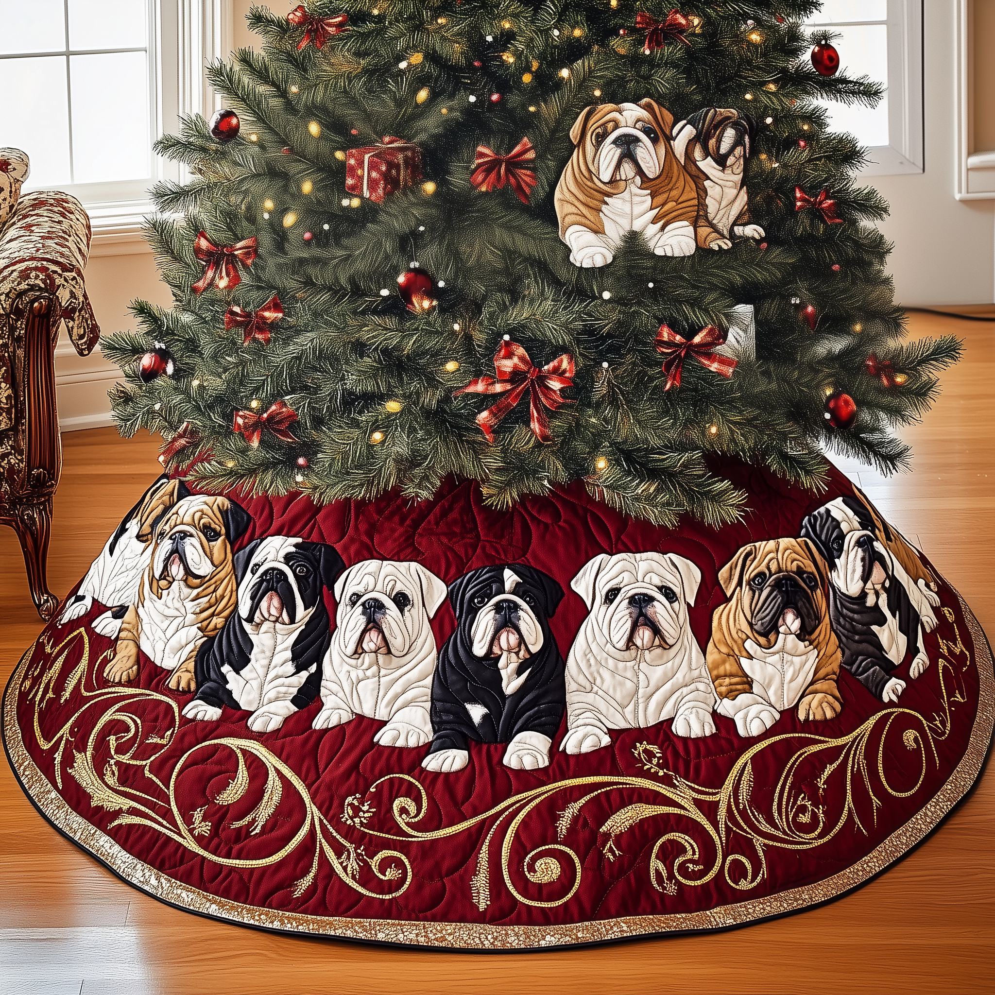 English Bulldog Quilted Tree Skirt Indoor Tree Decorations Christmas Gifts For English Bulldog Lovers