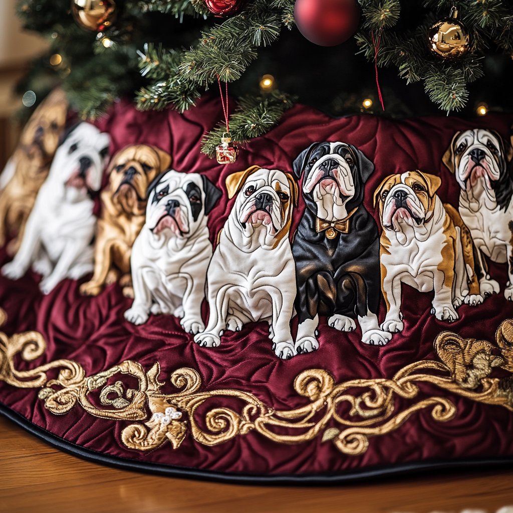 English Bulldog Quilted Tree Skirt Lovely Gift Merch For Couples