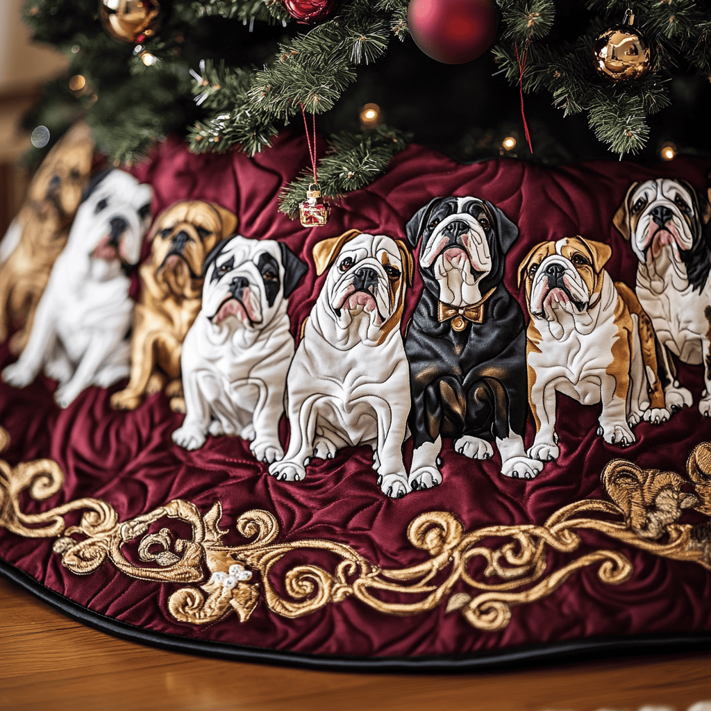 English Bulldog Quilted Tree Skirt Xmas Tree Surround Decorations English Bulldog Gifts For Owners