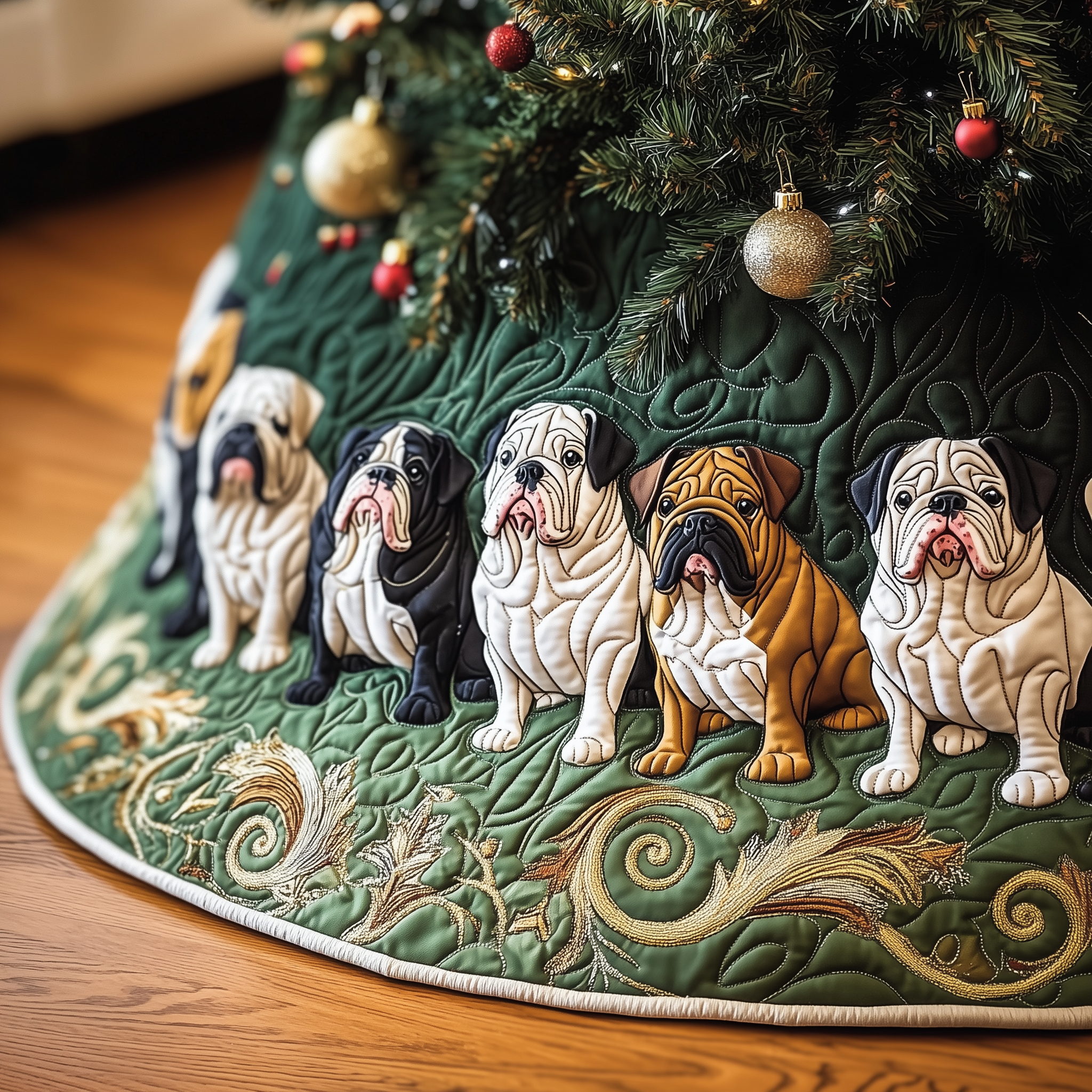 English Bulldog Quilted Tree Skirt Xmas Tree Surround Decorations English Bulldog Gifts For Owners