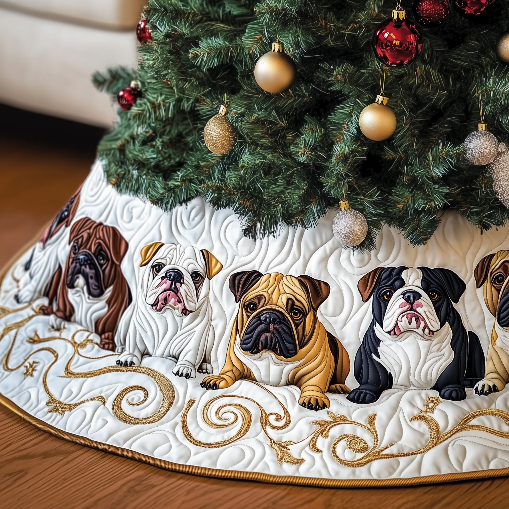 English Bulldog Quilted Tree Skirt Xmas Tree Surround Decorations English Bulldog Gifts For Owners