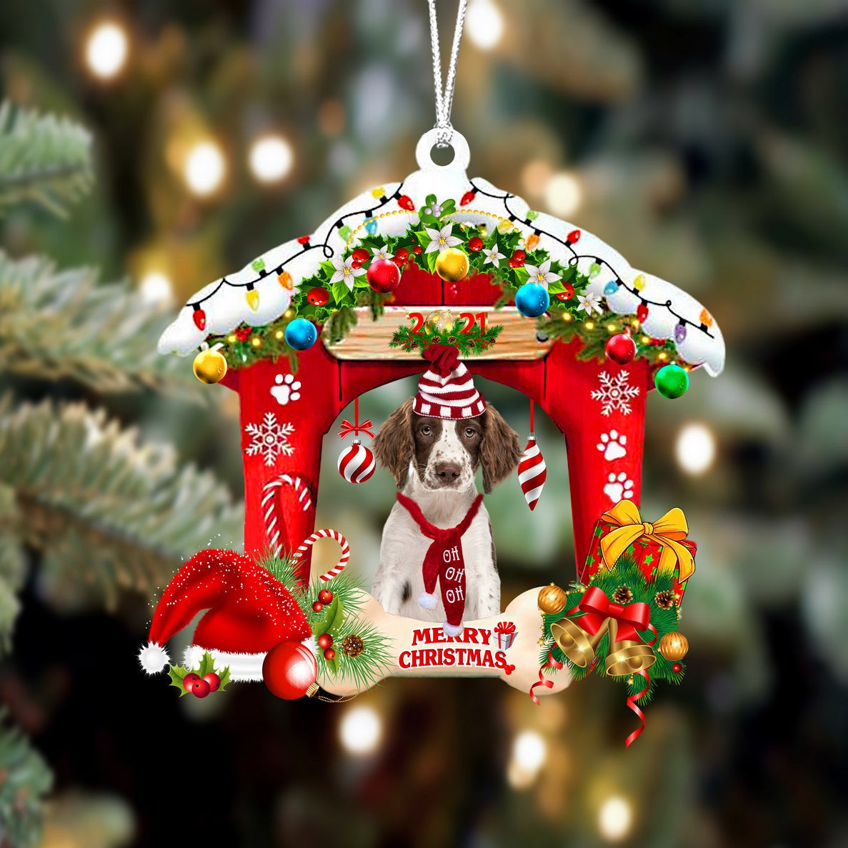 English Springer Spaniel Christmas House Custom Shaped Two Sided Ornament
