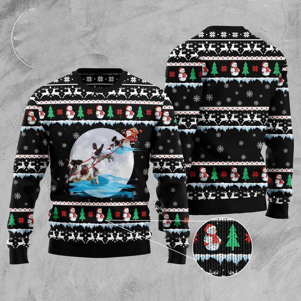 English Springer Spaniel Santa On Highway Ugly Christmas Sweater Funny Ugly Christmas Sweater Xmas Gifts