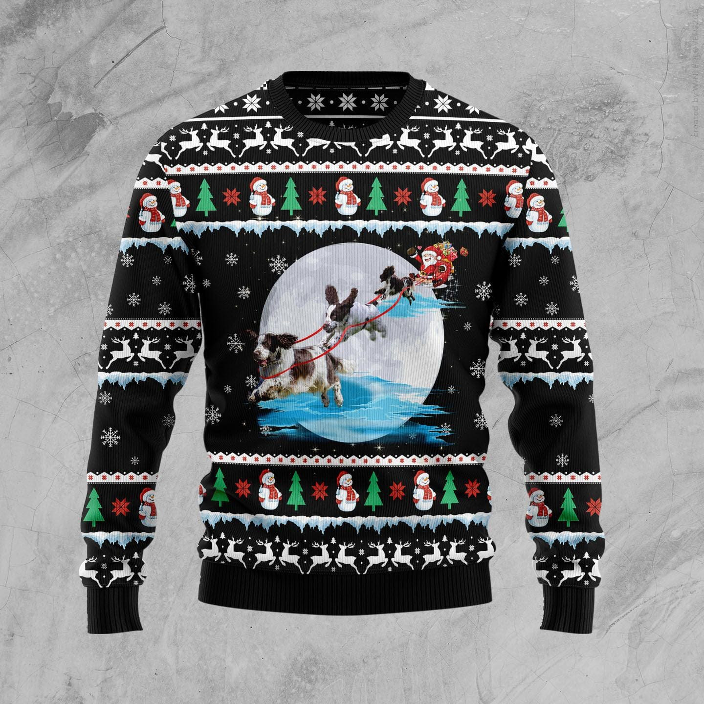 English Springer Spaniel Santa On Highway Ugly Xmas Sweaters Gifts For Dog Owners