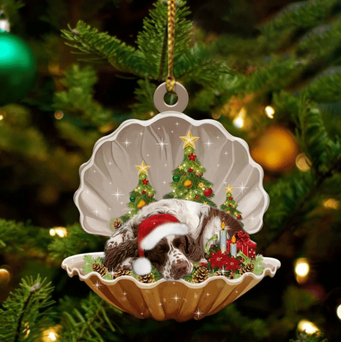 English Springer Spaniel3 Sleeping in Pearl Dog Christmas Ornament Flat Acrylic