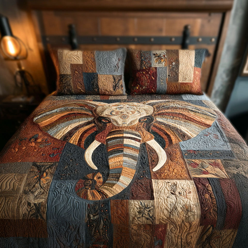 Enlightened Tusks Quilted Bedding Set Christmas Bed Sheets Good Gifts For Elephant Lovers