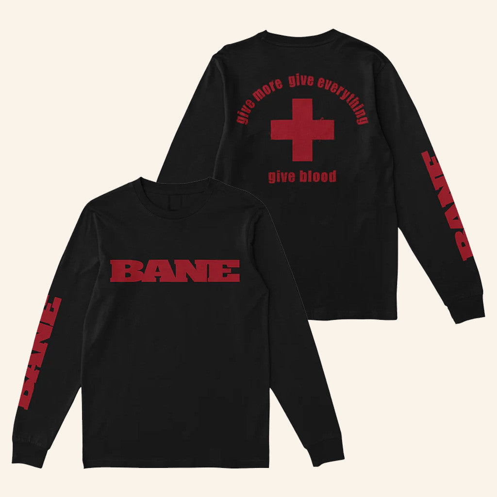 Equal Vision Merch Bane Give Blood Black Long Sleeve T-Shirt Gifts For Him Equal Vision Merch Bane Give Blood Black Long Sleeve T-Shirt Gifts For Him