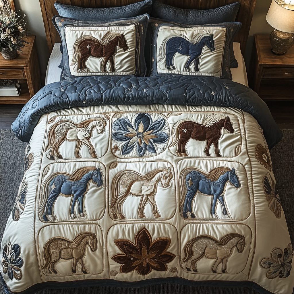 Equestrian Beauty Quilted Bedding Set Exclusive Bedding Gift Set for Luxury Sleep
