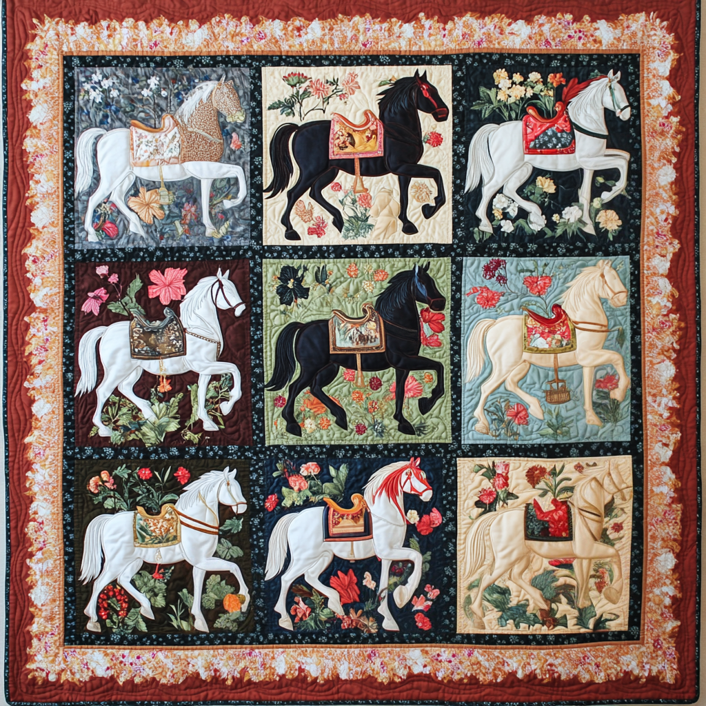 Equestrian Charm Quilted Blanket Nice Throw Blanket Best Gifts For Horse Riders