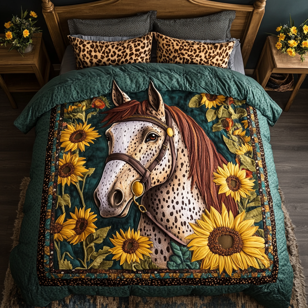 Equestrian Grace Quilted Bedding Set Cool Bedroom Decor Gift Ideas For Horse Owners