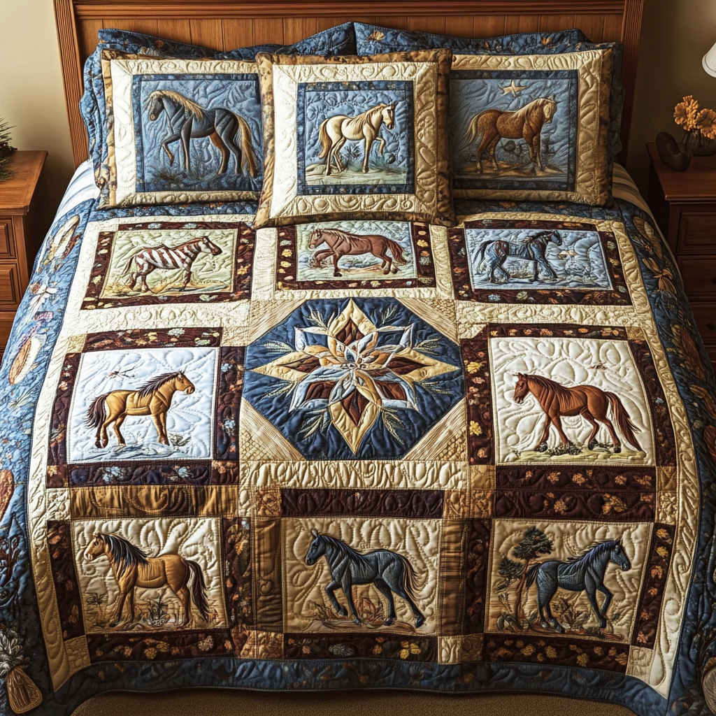 Equestrian Slumber Quilted Bedding Set Beautiful Printed Bedding Set for Home Aesthetics