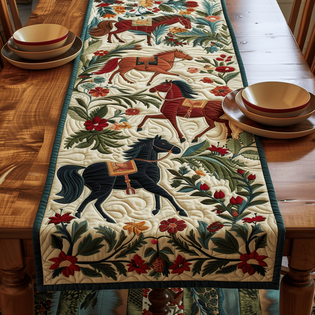 Equine Art Mystical Steeds Quilted Table Runner Home Decor Horse Lovers Christmas Gifts