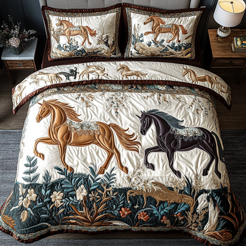 Equine Elegance Quilted Bedding Set Modern Bedding Set to Upgrade Your Bedroom