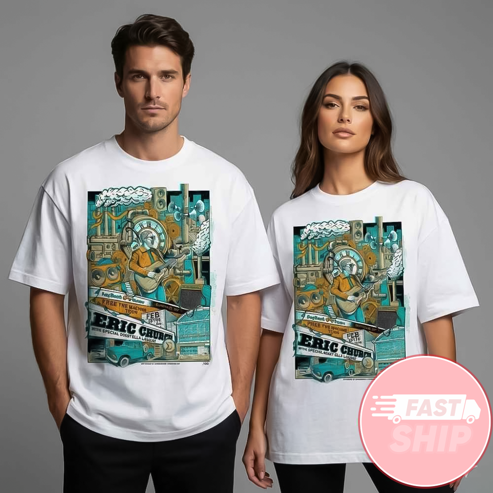 Eric Church Free The Machine Tour 2026 At Buffalo NY KeyBank Center February 13 Poster T-Shirt White