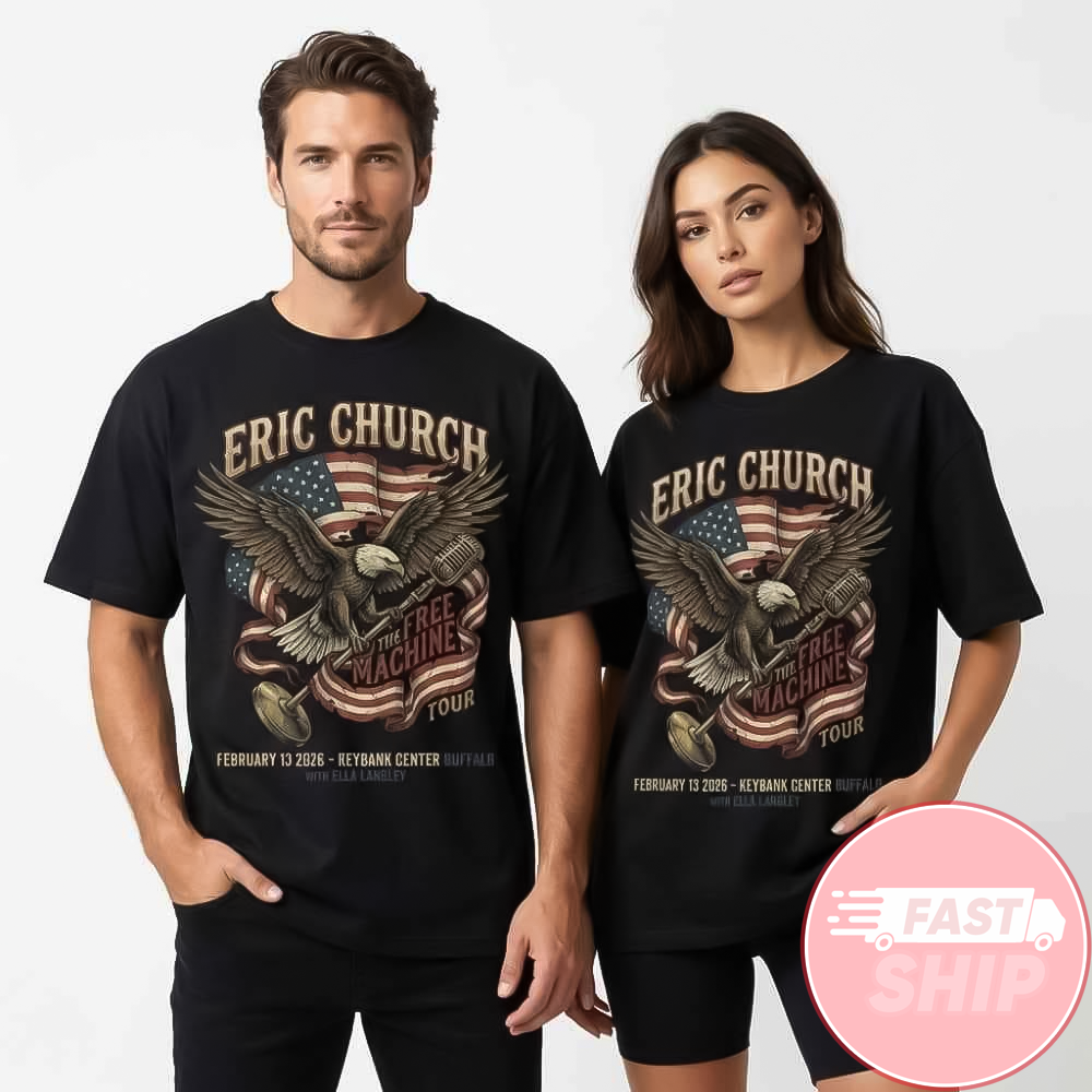 Eric Church Free The Machine Tour February 13 2026 America Flag Eagle T-Shirt Eric Church Merch Eric Church Free The Machine Tour February 13 2026 America Flag Eagle T-Shirt Eric Church Merch