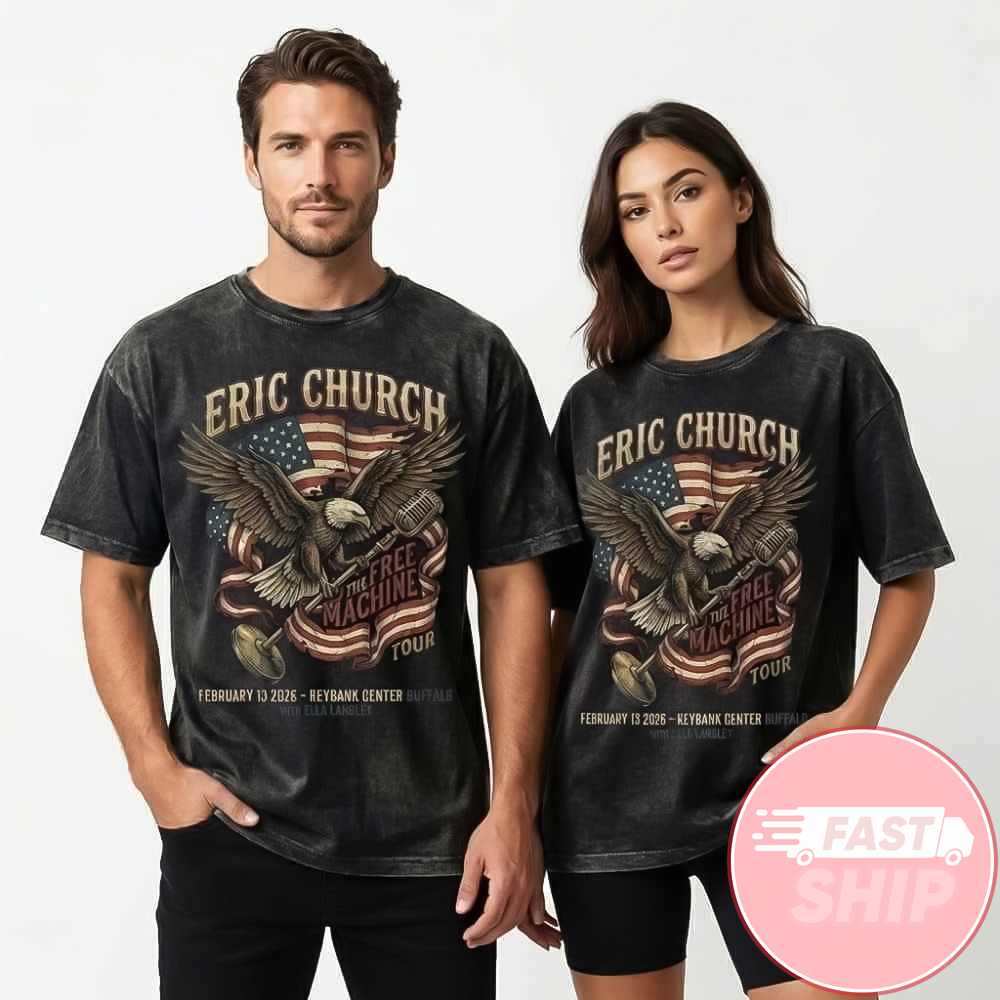Eric Church Free The Machine Tour February 13 2026 America Flag Eagle T-Shirt Fan Merch Gifts Eric Church Free The Machine Tour February 13 2026 America Flag Eagle T-Shirt Fan Merch Gifts