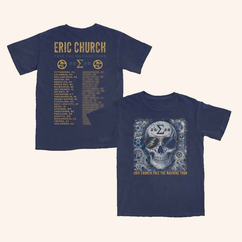 Eric Church Merch Free The Machine Tour Navy Skull T-Shirt Music Related Gifts For Guys Eric Church Merch Free The Machine Tour Navy Skull T-Shirt Music Related Gifts For Guys