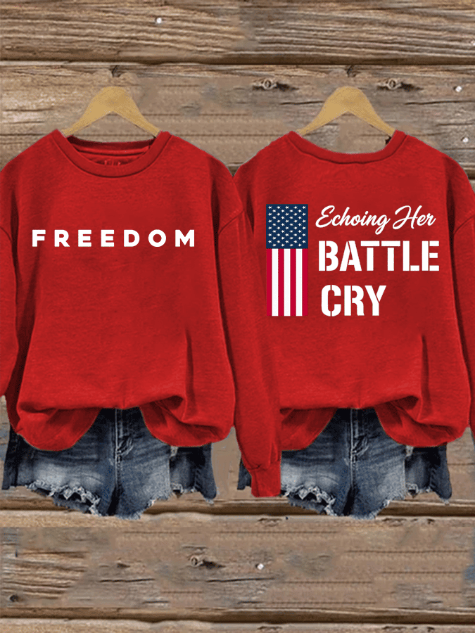 Erika Kirk Freedom Red Sweatshirt Echoing Her Battle Cry Memorial Charlie Kirk Apparel