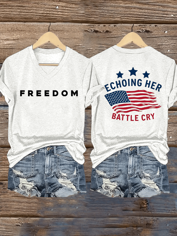 Erika Kirk Freedom White V-Neck Shirt Echoing Her Battle Cry Memorial Charlie Kirk Merch