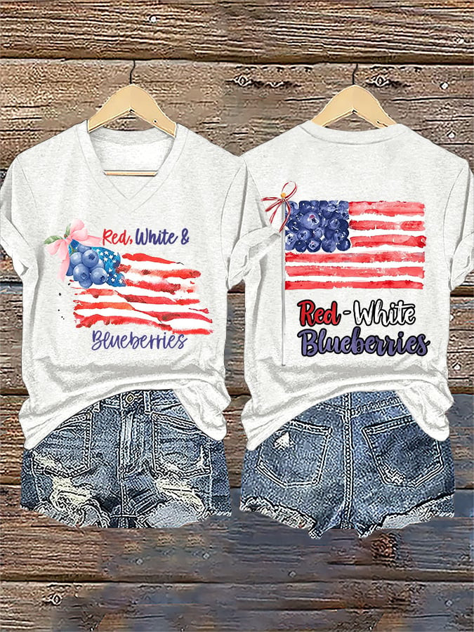 Erika Kirk Red White Blueberries V-Neck Shirt Turning Point Charlie Kirk Merch CK Tribute