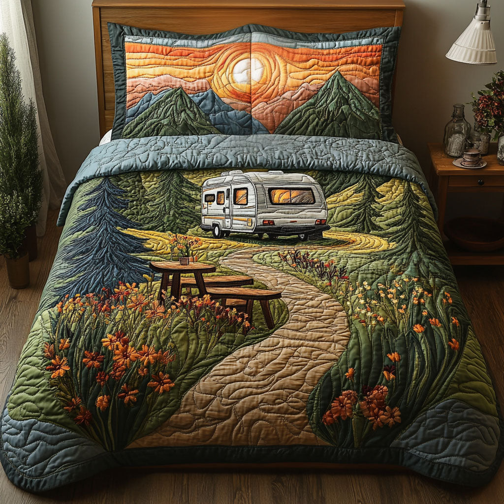Escape RV Quilted Bedding Set Bed Decorations Gift Ideas For Hippie Mom
