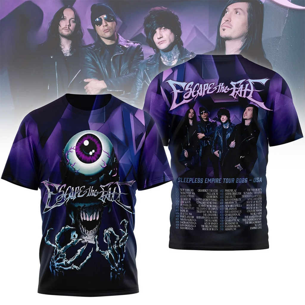 Escape The Fate Merch Sleepless Empire Tour 2026 Shirt Presents For Rock Music Lovers