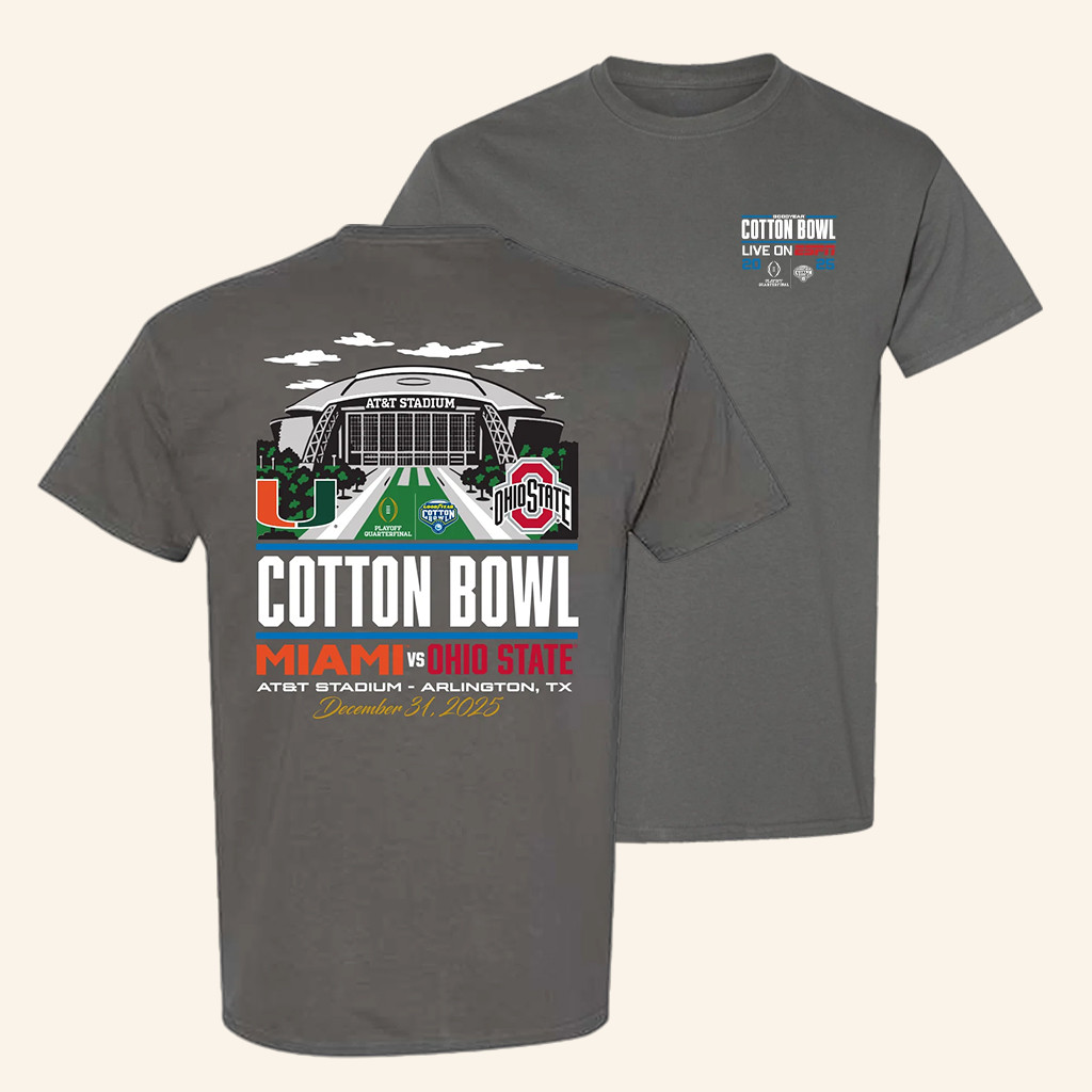 ESPN Merch CFP '25 Cotton Bowl Miami Vs Ohio State T-Shirt Football Fan Merch Gifts For Dad