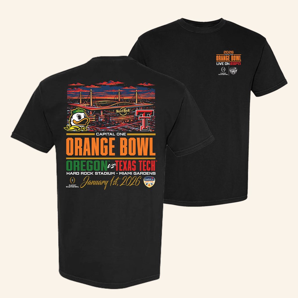 ESPN Merch CFP '26 Orange Bowl Oregon Vs Texas Tech T-Shirt Best Gifts For Football Lover