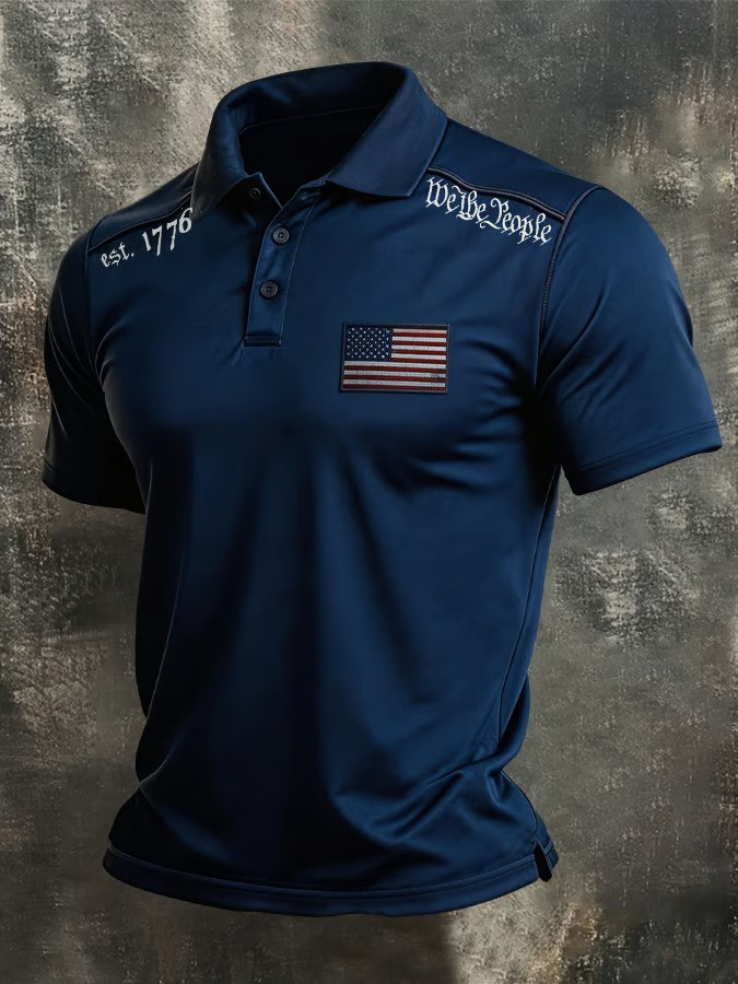 Est 1776 We The People Polo Shirt American Flag USA Patriotic Anniversary Clothing Gift For Dad